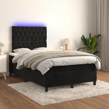 Cama box spring con colchón y LED negro 120x200 cm en terciopelo