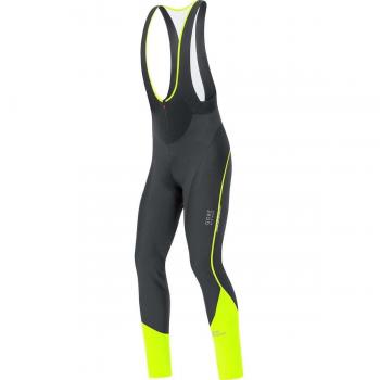 GORE BIKE WEAR- Hombre- Ciclismo- Culote largo con tirantes+ OXYGEN WINDSTOPPER Soft Shell, color negro/amarillo, talla S- WWOXMP