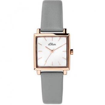 Reloj Analógico de Cuarzo para Mujer S.Oliver SO-3711-LQ con Correa de Piel y Resistencia al Agua 3 ATM en Dorado Rosa