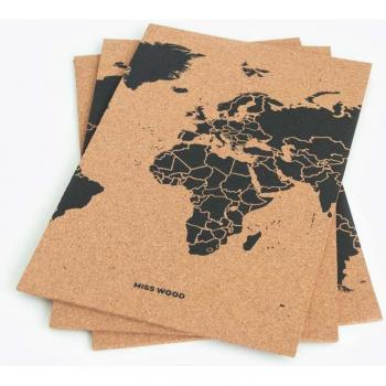 Mapamundi de corcho - Woody Map Natural Puzzle / M (60 x 30 cm) / Negro