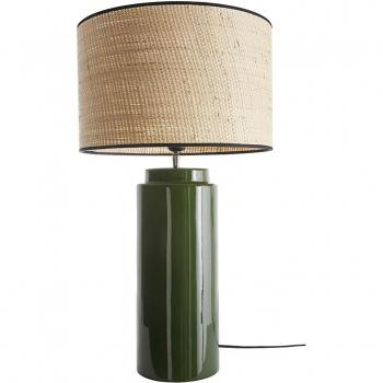 Lámpara de mesa de cerámica esmaltada verde con pantalla de rafia natural 64 cm MAJES