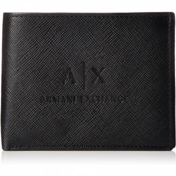 Armani Exchange Leather Trifold Credit Card Wallet, Triple con Tarjeta Hombre, Black, One Size
