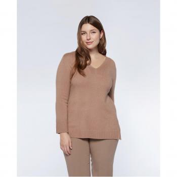 Jersey de mujer con canalé y escote de pico