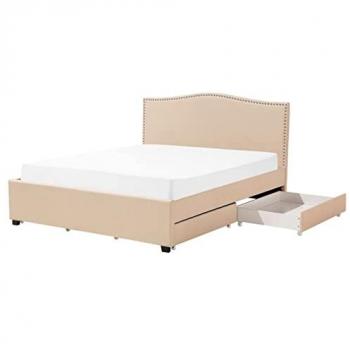 Cama tapizada en poliéster beige con almacenamiento 160 x 200 cm diseño tradicional Montpellier