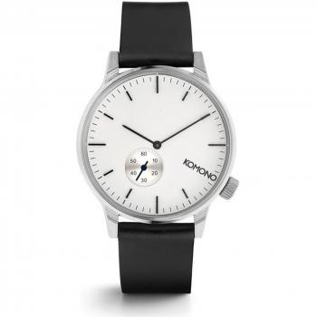 Komono Winston Subs Men's Analog Quartz Watch with Leather Band - Silver/White