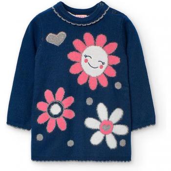 Vestido de bebé niña de punto con estampado de flores Boboli