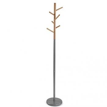 Perchero de Pie Minimalista Versa Malmö con 6 Ganchos, Medidas 171 x 28 x 28 cm, Material Metal y Madera, Color Gris