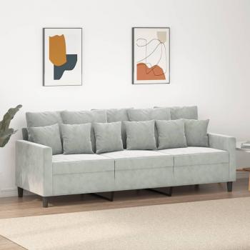 Sofá 3 plazas terciopelo gris claro 180 cm