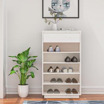 Zapatero blanco de madera maciza de pino 60x34x105 cm