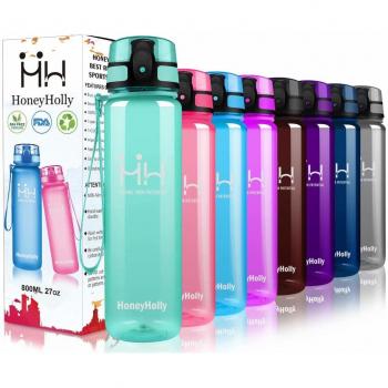 HoneyHolly Botella de Agua Deportes 350ml/500ml/800ml/1000ml/1500ml Sin Bpa & Apertura con un Solo botón Reutilizable Filtro Botella Gimnasio Tritan Plástico para Niños, Sport, Gimnasio, Trekking