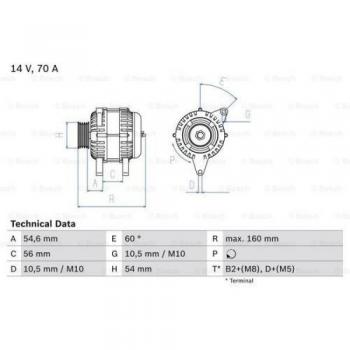 Alternador Bosch 70A 14V para Opel y Vauxhall - Modelo 0 986 044 210