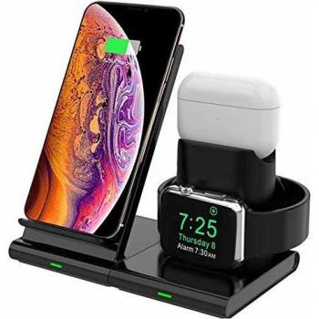 Hoidokly Cargador Inalámbrico, 3 en 1 Soporte de Carga para iPhone y Apple Watch, Base de Carga Rápida para iWatch 1/2/3/4/5, AirPods, iPhone 11/11 Pro MAX/XS MAX/XR/X