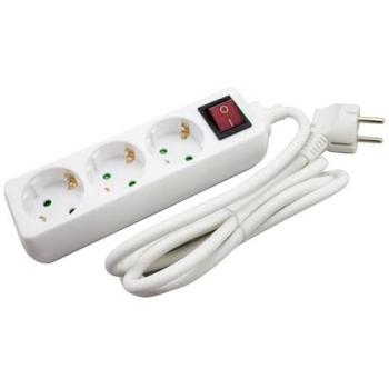 Regleta 3 Enchufes Schuko con Interruptor METRONIC 495004, enchufes con interruptor de encendido, cable de 1,5 metros, protección infantil, orientación de tomas a 45º,