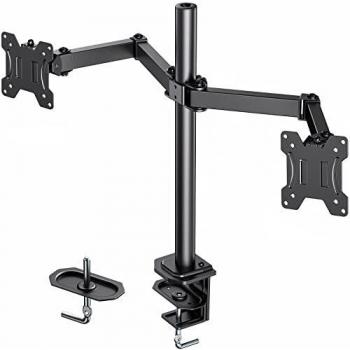 HUANUO Soporte 2 Monitores, Soporte Monitor Doble Totalmente Ajustable para Dos Pantallas LCD LED de Tamaño Desde 13 a 27 Pulgadas, 2 Opciones de Montaje, VESA 75/100