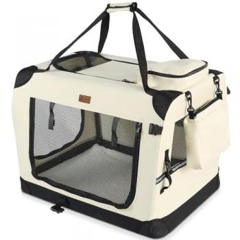 Transportín Plegable para Perros y Gatos XL Beige - Vounot, Bolsa Transpirable con Bolsillos y Alfombrilla Extraíble