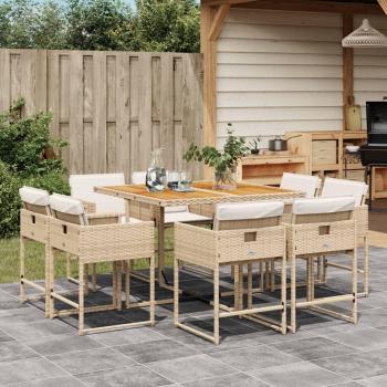 Set comedor de jardín 9 pzas con cojines ratán sintético beige