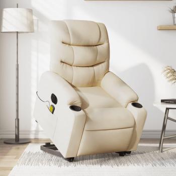 Sillón de masaje eléctrico reclinable elevable tela crema Vidaxl 902102
