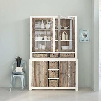 Vajillero de madera de pino reciclado macizo con 4 puertas y 6 cajones