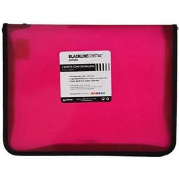 Grafoplás 4800654. Carpeta con Cremallera, Color Fucsia, A4+, Cubierta de Polipropileno. Modelo Blackline Cristal