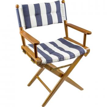 Whitecap Teak Director's Chair with Navy/White Stripe Seat Cushion