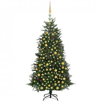 Árbol de Navidad Artificial con LEDs y bolas PVC verde 210 cm