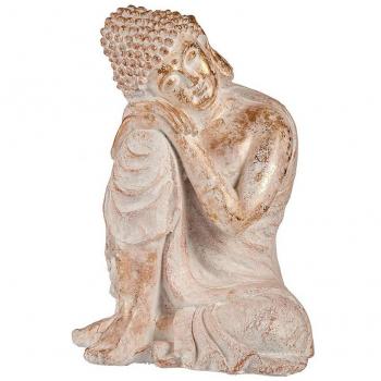 Figura Decorativa para Jardín Buda Blanco/Dorado Poliresina