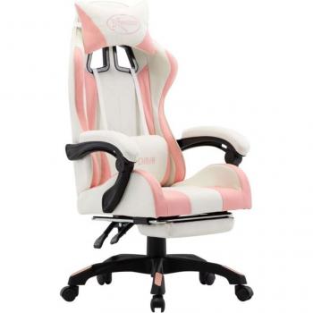 Silla giratoria de oficina y videojuegos con reposapiés en polipiel rosa