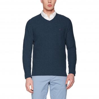 Tommy Hilfiger Pre-Twisted Ricecorn Vneck, Suéter para Hombre, Azul