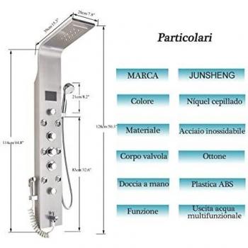 JUNSHENG LED Columna de ducha hidromasaje Panel de Ducha de ,Acero Inoxidable Columna con Pantalla LCD para Columna Ducha Moderna 6 Función Sistema de ducha,Níquel cepillado