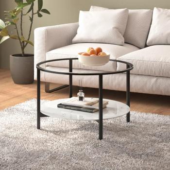 Mesa de centro vidaXL 70 cm vidrio templado y mármol, transparente y negro, mesa auxiliar para salón, consola de entrada, mueble recibidor