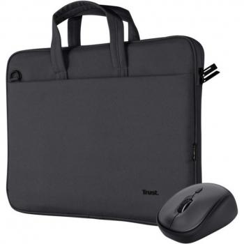 Trust Gaming Bologna Maletín y Ratón Inalámbrico para Portátiles hasta 16 Pulgadas, Color Negro
