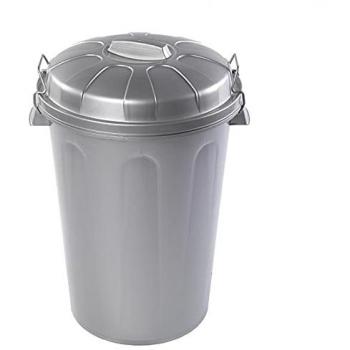 Cubo de basura Acan Tradineur de 100 litros, color plata, con tapa y asas metálicas, dimensiones 57 x 74,5 x 52 cm, recipiente para almacenar residuos grandes para hogar o uso industrial