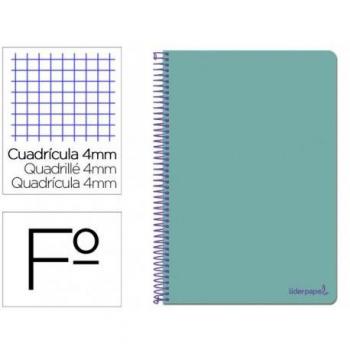 Cuaderno espiral Liderpapel Folio Smart tapa blanda 80h 60gr cuadro 4mm con margen color turquesa