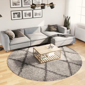 Alfombra de pelo largo moderna PAMPLONA Ø 240 cm Color Antracita, Beige, Crema - Alfombra de área para Sala de Estar, Dormitorio, Habitación, Salón