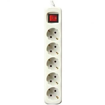 Silver Electronics - Regleta enchufe con 5 tomas con interruptor, Blanco, 5 Enchufes, Cable de 1,5 metros, Protección Infantil, Toma de tierra, con protección sobretensiones