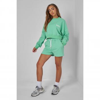 Relaxed Contrast Drawcord Sweat Shorts Green - Size UK 16
