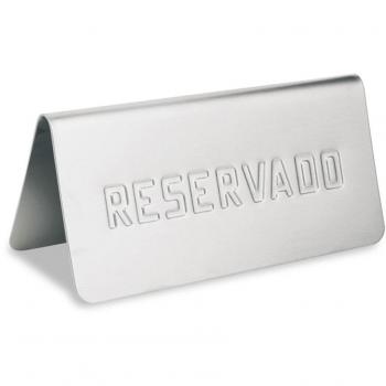 Placa Indicadora de Mesa Reservado en Acero Inoxidable de 12x6 cm