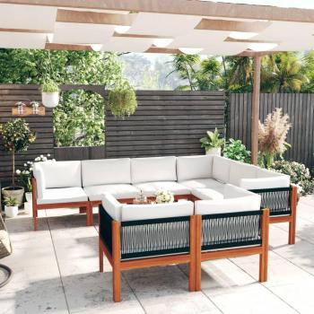 Conjunto de jardín vidaXL 10 piezas con cojines crema y estructura de madera maciza de acacia