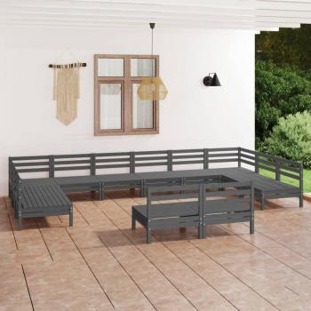 Juego de muebles de jardín 12 piezas madera maciza de pino gris