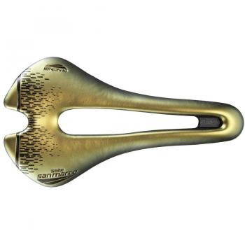 Sillín Selle San Marco Aspide Short Open-Fit Racing Narrow dorado negro