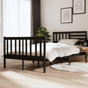 Estructura de cama de madera maciza negra 120x190 cm Doble pequeño