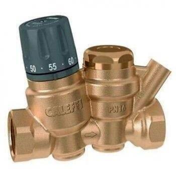 Regulador termostático Caleffi 116 con desinfección térmica automática de 1/2 para recirculación de agua caliente sanitaria y termómetro