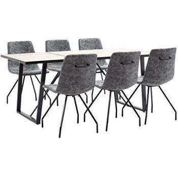 vidaXL Juego de Comedor 7 Piezas Cuero Sintético Mobiliario Decoración Interior Casa Hogar Robusto Duradero Resistente Funcional Práctico Útil Negro