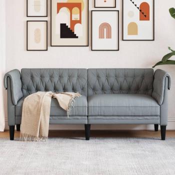 Sofá Chesterfield 2 Plazas Tela Gris Claro Vidaxl