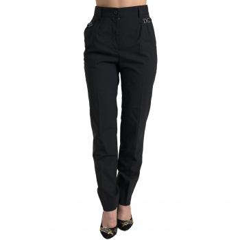 Dolce & Gabbana Black Wool High Waist Tapered Pants - IT38 | XS, Slim-fit Trousers, female, Black, Size: 2XS Premium Wool Tapered Pants