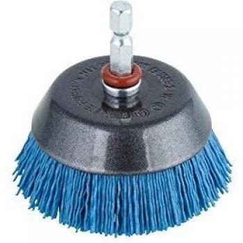 Wolfcraft 2729000 Cepillo de Copa de Nylon Suave con Vástago Hexagonal 1/4 (6,35 mm), Azul/Plata, 65mm - Pack de 1