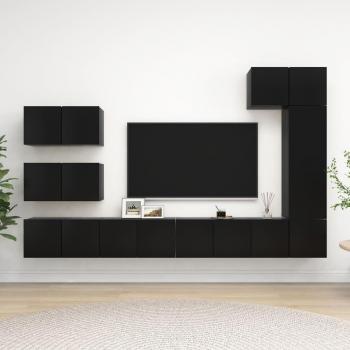 Set de Muebles para TV 8 Piezas Negro Madera de Ingeniería
