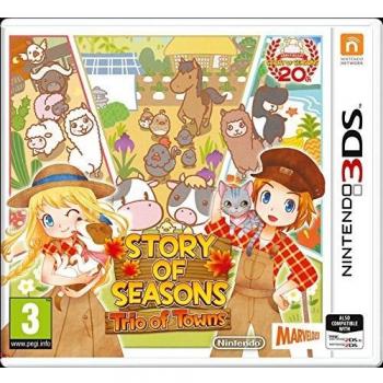 Story of Seasons: Trio of Towns - Juego para Nintendo 3DS, simulación agrícola, multijugador local y en línea, gráficos coloridos, personalización de personajes, interacción con aldeanos, cultivo de plantas y cría de animales