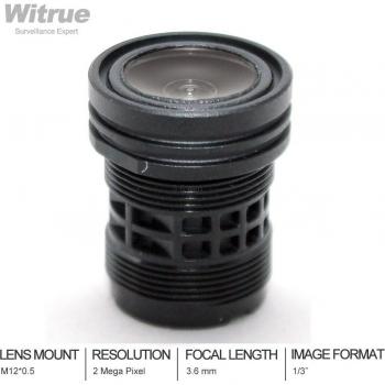 Lente CCTV 3.6mm 2 Megapíxeles M12 Montaje 1/3 F2.0 90 Grados para Cámara de Seguridad