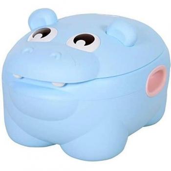 HOMCOM Orinal para Bebés en Forma de Hipopótamo 2 en 1 con Tapa Cubo Extraíble y Cepillo Inodoro para Aprender Entrenamiento Carga 25 kg 40x30x23 cm Azul